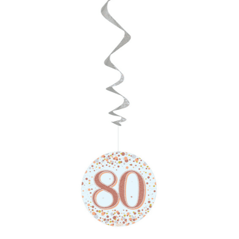 Sparkling Fizz Rose Gold 80th Birthday Hanging Decorations 6pck