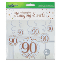 Sparkling Fizz Rose Gold 90th Birthday Hanging Decorations 6pck
