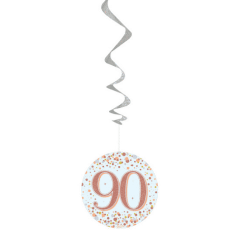 Sparkling Fizz Rose Gold 90th Birthday Hanging Decorations 6pck