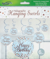 Sparkling Fizz Rose Gold Happy Birthday Hanging Swirl Decorations 6pck