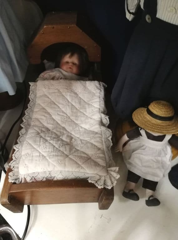 Antique Wooden Doll Bed – Handcrafted