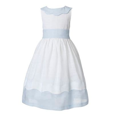 Blue linen flower girl dress