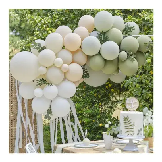 Green and Nude Balloon Arch with Streamers - SOLD OUT