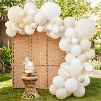 Nude & White Balloon Arch with Paper Fans SOLD OUT