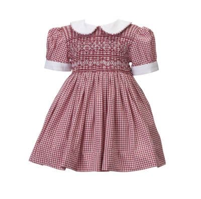 Red hand smocked dress