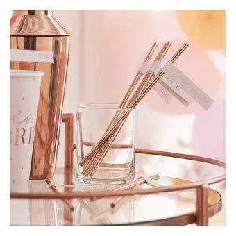 Rose Gold Team Bride Flag Paper Straws (16pk) SOLD OUT