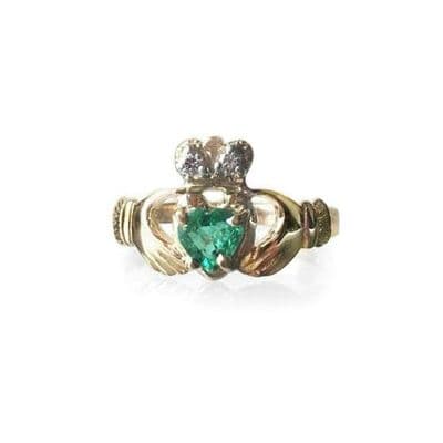 14ct Gold Emerald Claddagh Ring