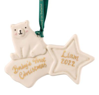 Belleek China Baby Bear Personalised First Christmas Ornament