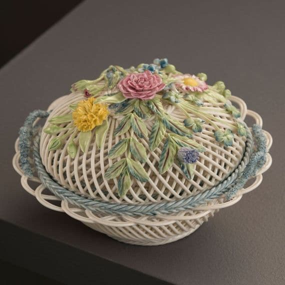 Belleek China Round Covered Basket - Small
