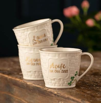 Belleek China Shamrock Personalised Baby Cup