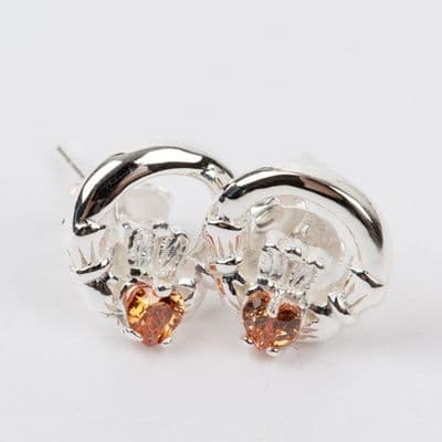Claddagh Earrings Sterling Silver CZ Citrine Stone