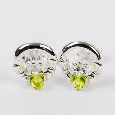 Claddagh Earrings Sterling Silver CZ Peridot Stone