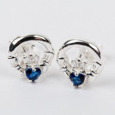 Claddagh Earrings Sterling Silver CZ Sapphire Stone