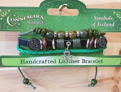 Connemara Marble Celtic Charm Leather Bracelet