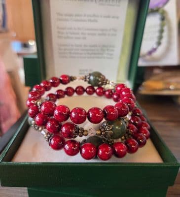 Connemara Marble Rosary Beads Bracelet Red