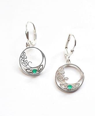 Emerald Trinity Knot Lever Back Earrings Made In Ireland
