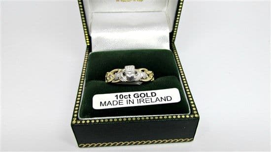 10k Yellow Gold Diamond Solitaire Claddagh Ring - High Polish Irish Ring, Size 10 - View #6