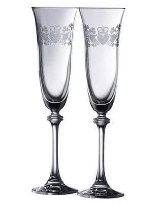 Galway Crystal Claddagh Shamrock Flute (Pair)