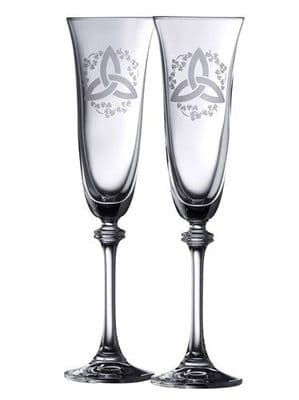 Galway Crystal Trinity Knot Shamrock Liberty Flutes (Pair)