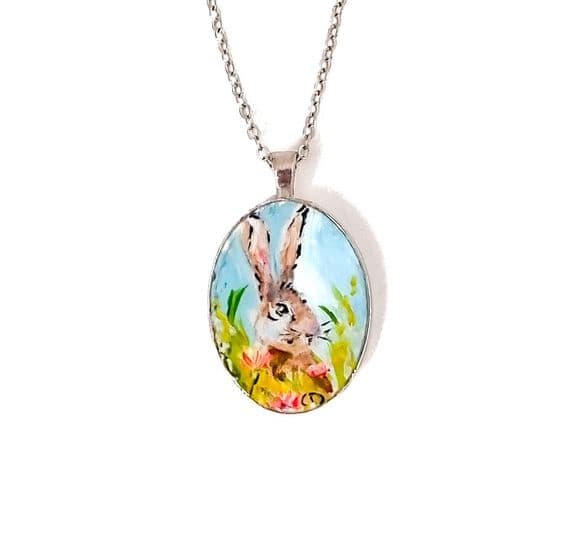 Hand Painted Bunny Rabbit Necklace