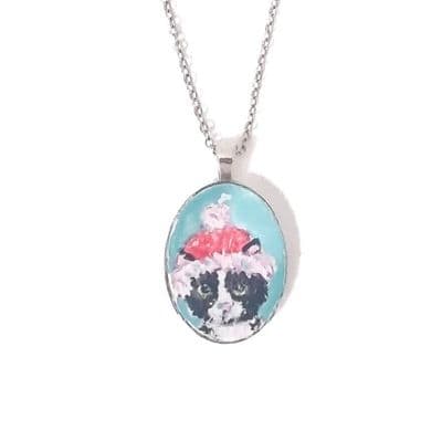Hand Painted Cat In A Hat Necklace