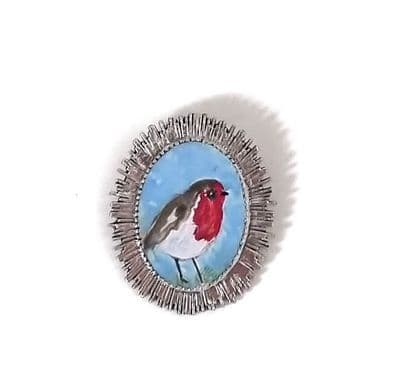Hand Painted Robin Brooch Small