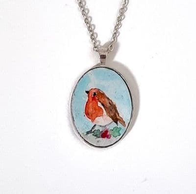 Hand Painted Robin Necklace