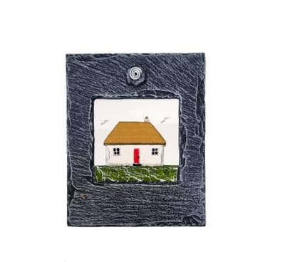 Irish Thatched Cottage Slate Mirror Painted