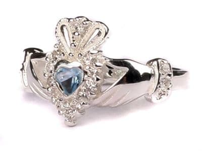 Ladies Sterling Silver Claddagh Ring December Birthstone