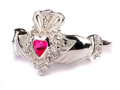 Ladies Sterling Silver Claddagh Ring July Birthstone