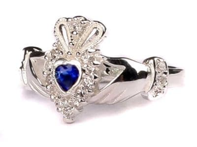 Ladies Sterling Silver Claddagh Ring September Birthstone