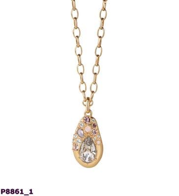 Newbridge Large Pendant with Mixed Stones Gold