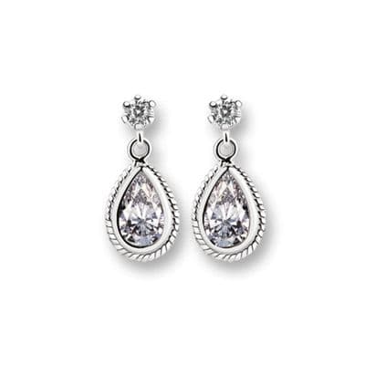 Newbridge Silverware Drop Earrings Clear Stones