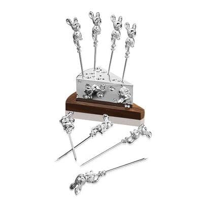 Newbridge Silverware Mice Cheese Picks On Stand