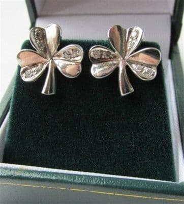 shamrock Earrings Sterling Silver CZ