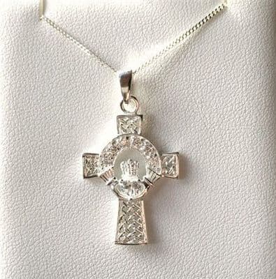 Sterling Silver Celtic Cross Pendant with Clear CZ Stones