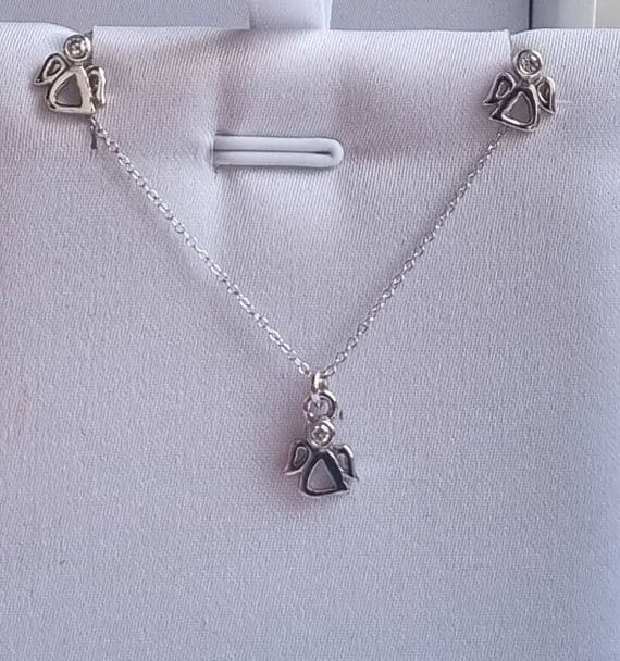 Sterling Silver Child's Angel Pendant And Earrings Set