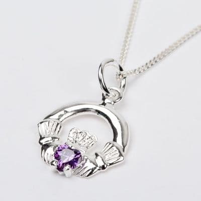 Sterling Silver Claddagh Birthstone Pendant with Alexandrite CZ