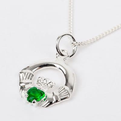 Sterling Silver Claddagh Birthstone Pendant with Emerald