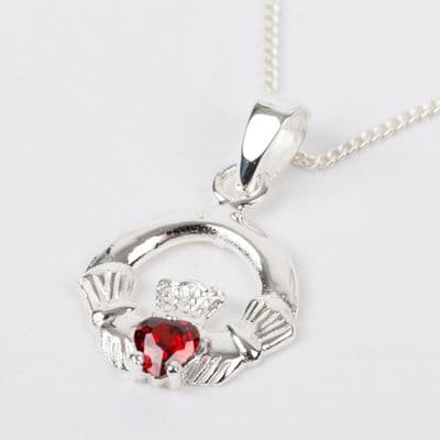 Sterling Silver Claddagh Birthstone Pendant with Garnet CZ