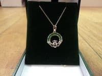 Sterling Silver Claddagh Pendant with Emerald Green CZ Stones