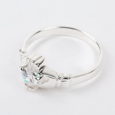 Sterling Silver Claddagh Ring Birthstone for April