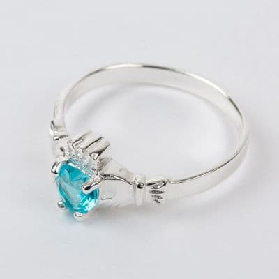 Sterling Silver Claddagh Ring Birthstone for March