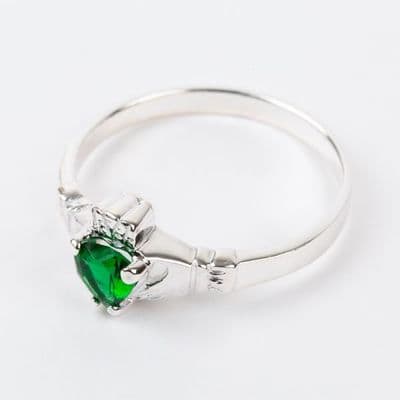 Sterling Silver Claddagh Ring Birthstone for May