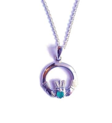 Sterling Silver Emerald Claddagh Pendant Made In Ireland