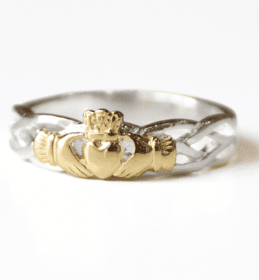 Two Tone Sterling Silver Ladies Claddagh Ring