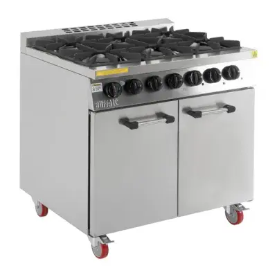 Buffalo 6 Burner Gas Oven Range with Castors