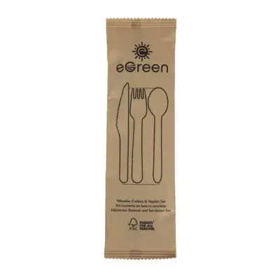 eGreen Individually Kraft Wrapped 4-in-1 Wooden Cutlery Set (Pack of 250)