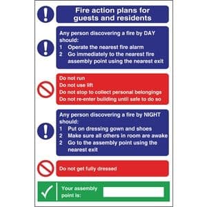 Fire Action Plan Sign For Guests & Residents
