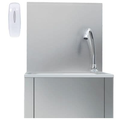 Knee Operated Hand Wash Sink with Backsplash, Tap and Soap Dispenser Stainless Steel